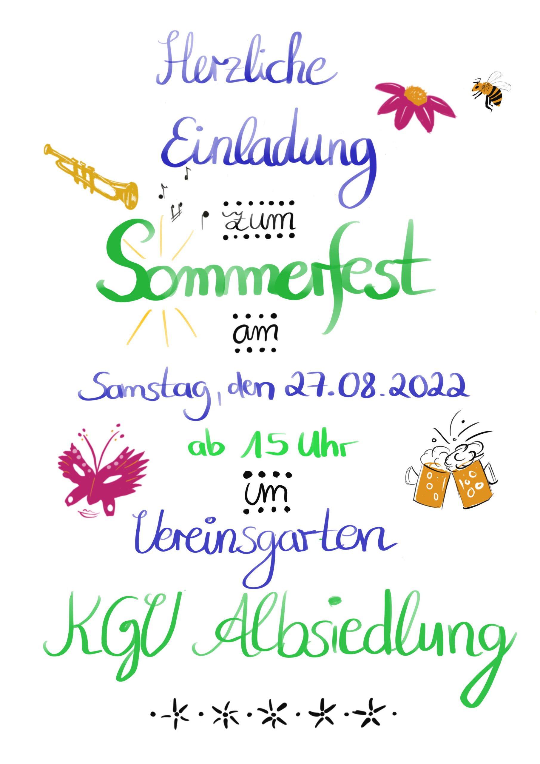 Herzliche Einladung zu unserem diesjährigen Sommerfest ab 15 Uhr am Vereinsheim